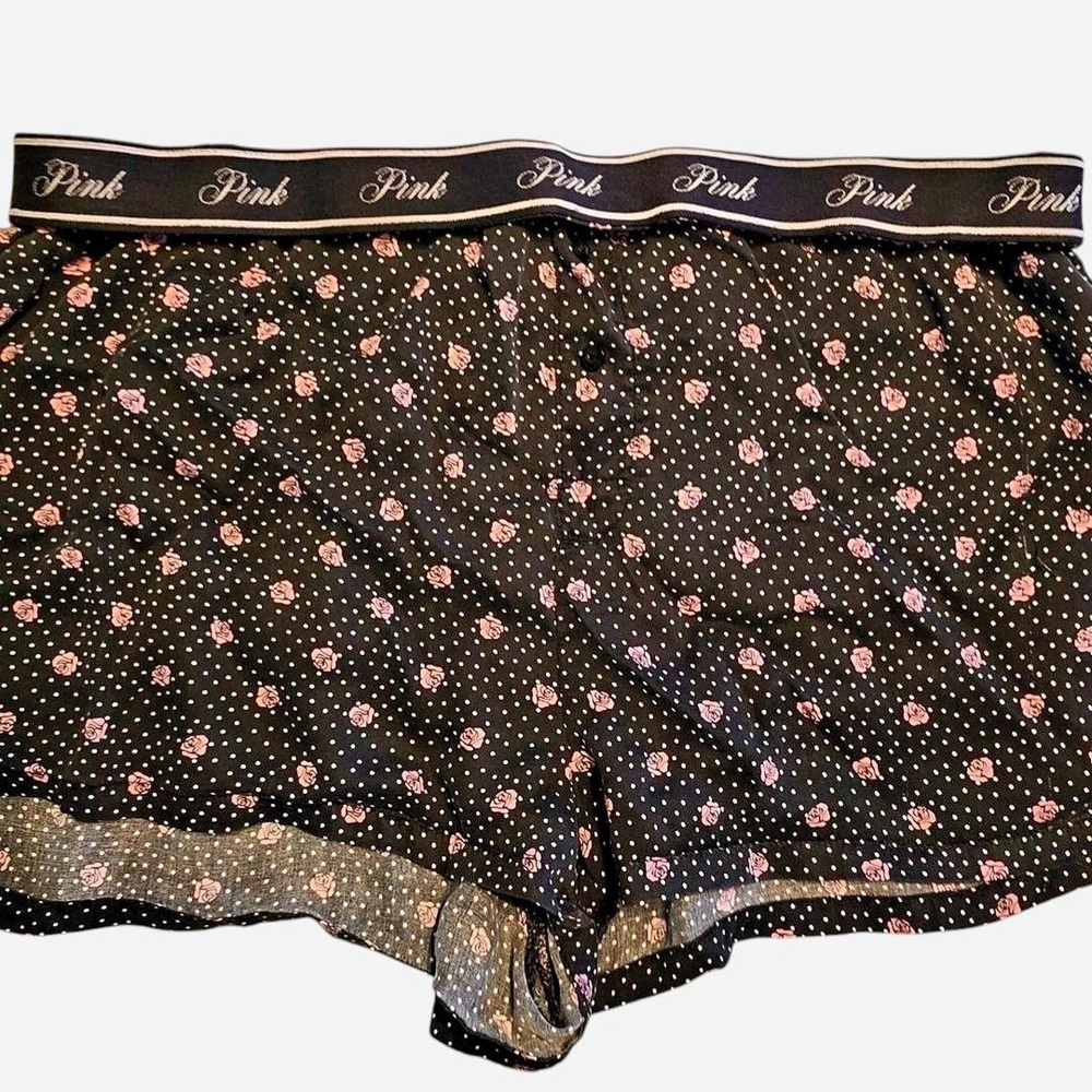 PINK Victoria's Secret Black and Pink Floral Pajama Shorts